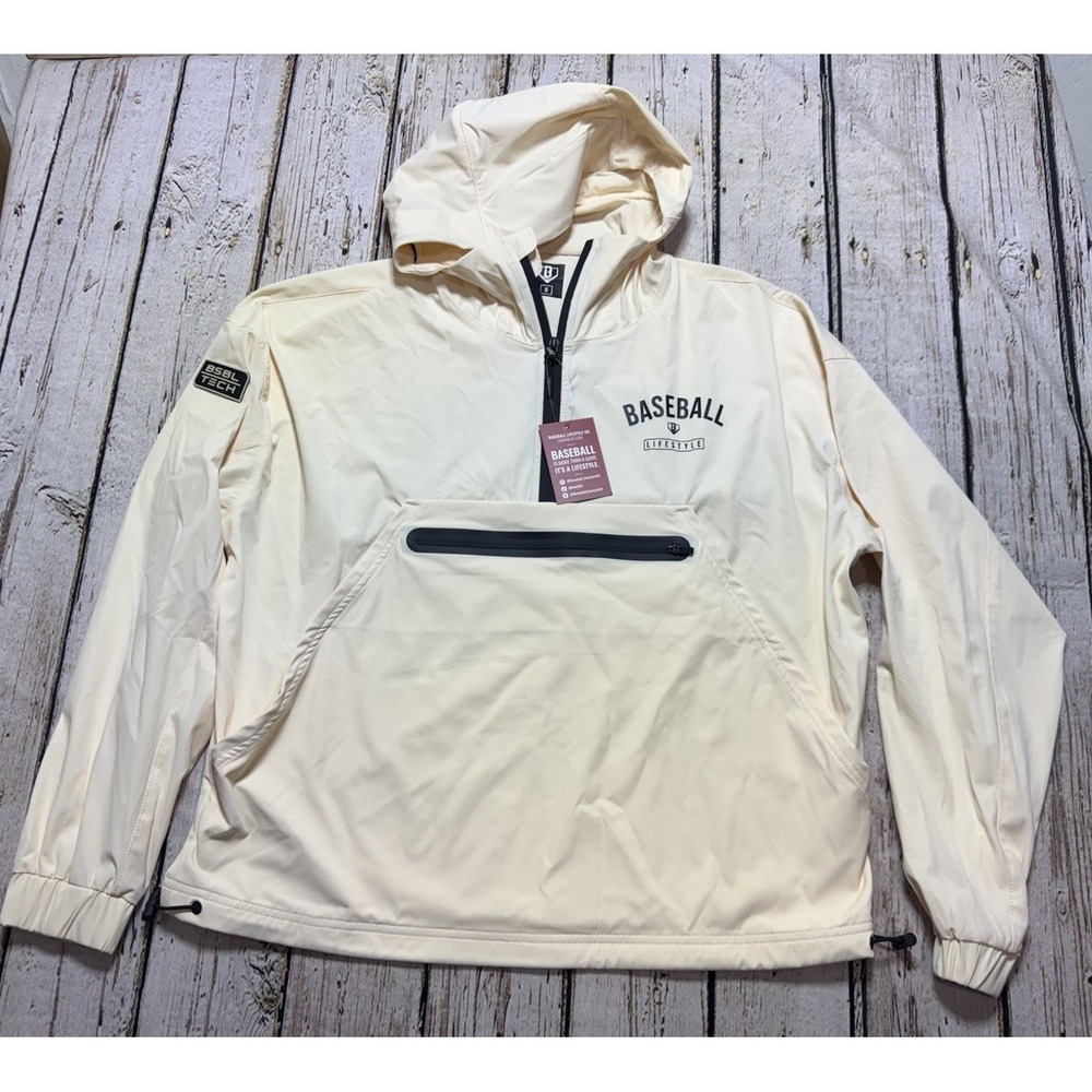 Baseball Republic Men's Cream Hooded Windbreaker Pullover